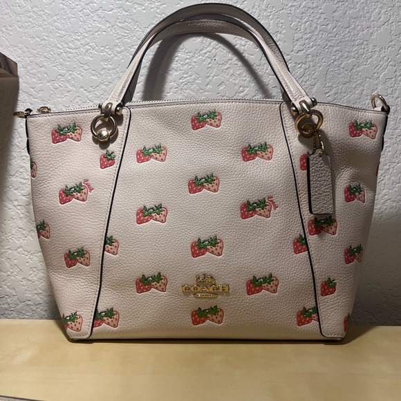 Coach Cream Tote with Strawberry Design - Picture 2 of 7